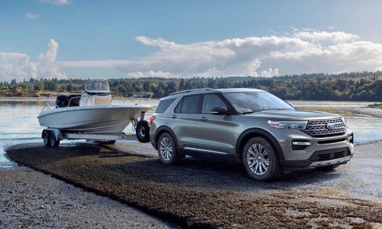 2024 Ford Explorer towing a boat from the water